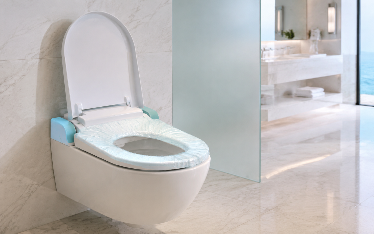 Modern bir mekânda Hijyenmix otomatik hijyenik klozet kapağı